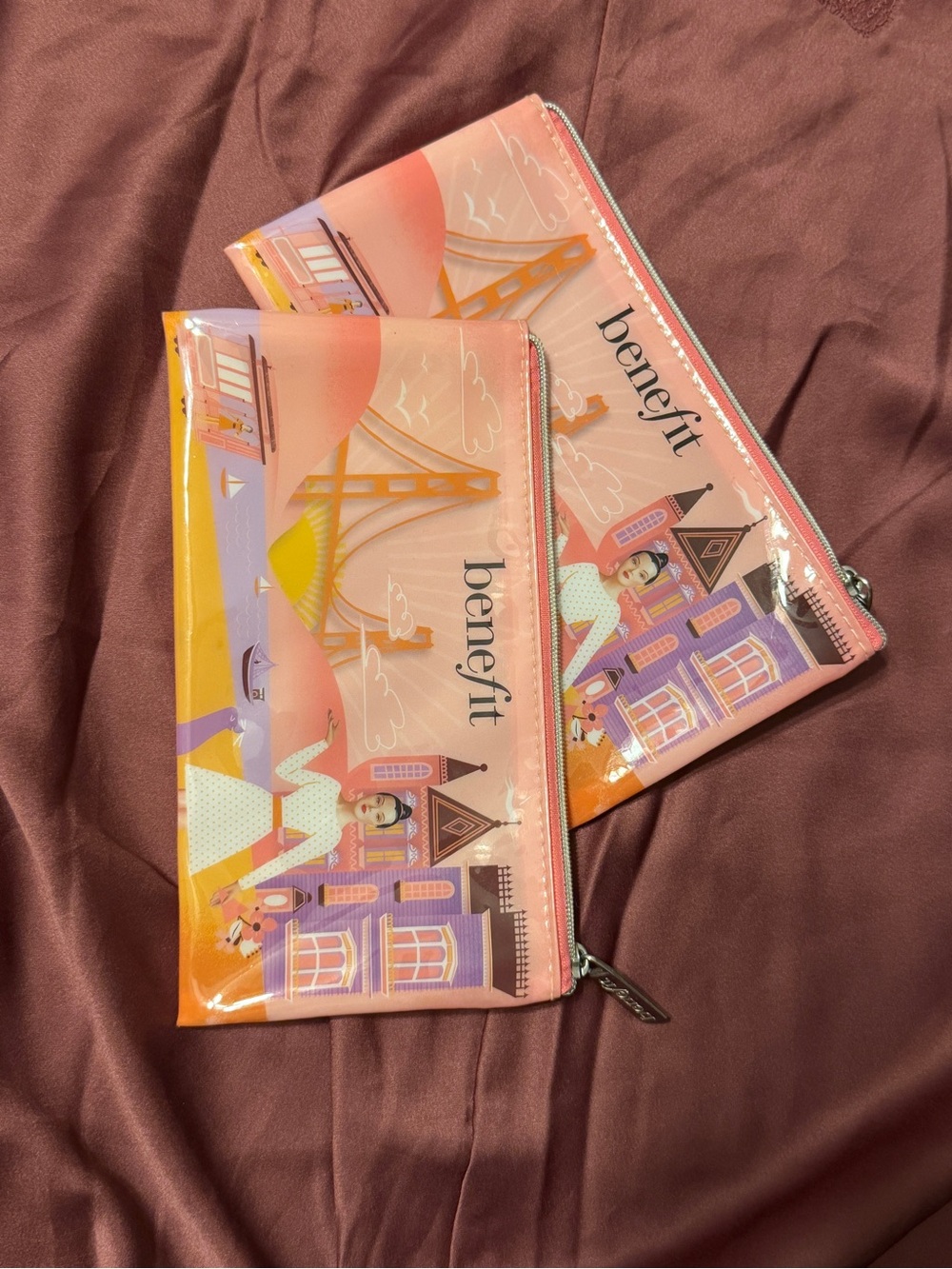 Benefit Pink and Orange Illustrated Cosmetic Pouch Duo